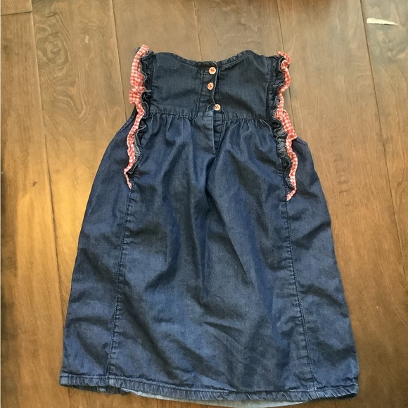 EUC Gillian’s Closet Denim Gingham Strawberry Dress Ruffle Button 4T - Picture 3 of 4